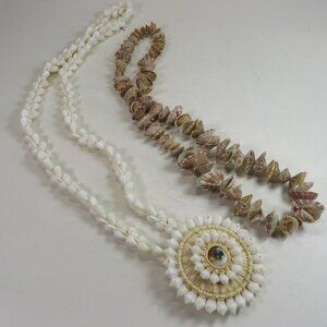 Sea Shell REAL (2) Necklaces mini conch & medallion, reddish clam shells